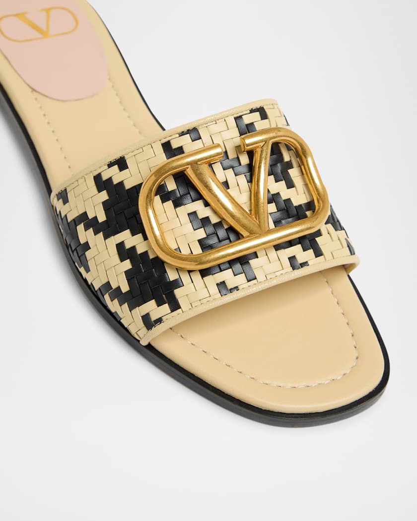 VLogo Signature Houndstooth Woven Slide Sandals