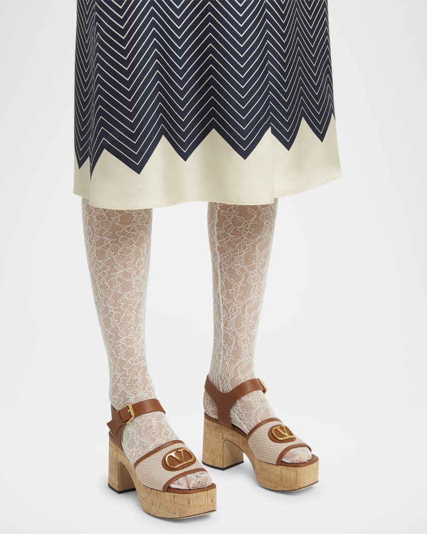 VLogo Signature Canvas and Leather Platform Sandals