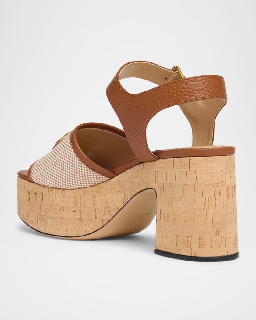 VLogo Signature Canvas and Leather Platform Sandals