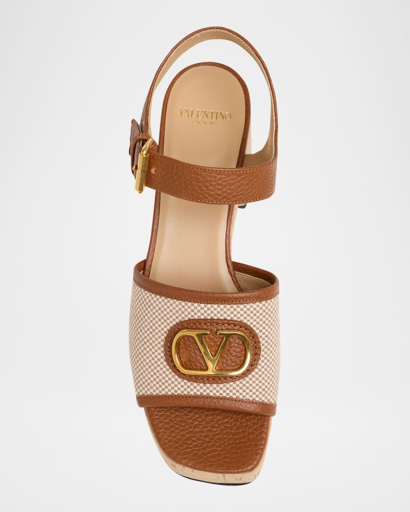 VLogo Signature Canvas and Leather Platform Sandals