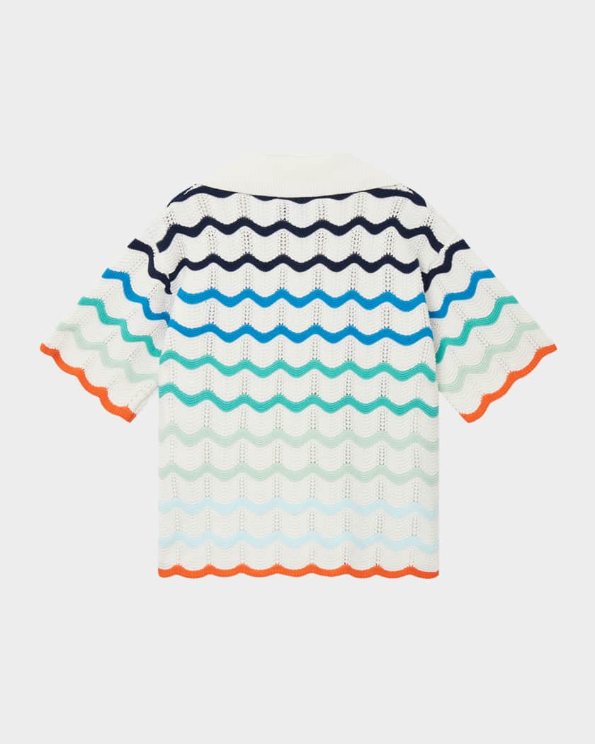 CASABLANCA Boy's Crochet Wave Stripe Short-Sleeve Shirt CASABLANCA Boy's Crochet Wave Stripe Short-Sleeve Shirt