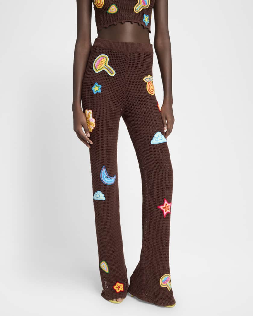 CASABLANCA Crochet Flared Trousers with Patches | Neiman Marcus