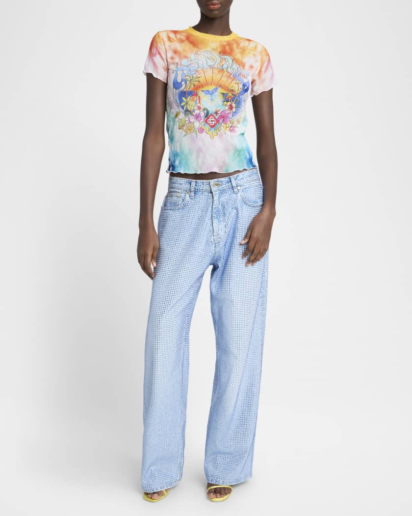 Lettuce Hem Printed Mesh Tee