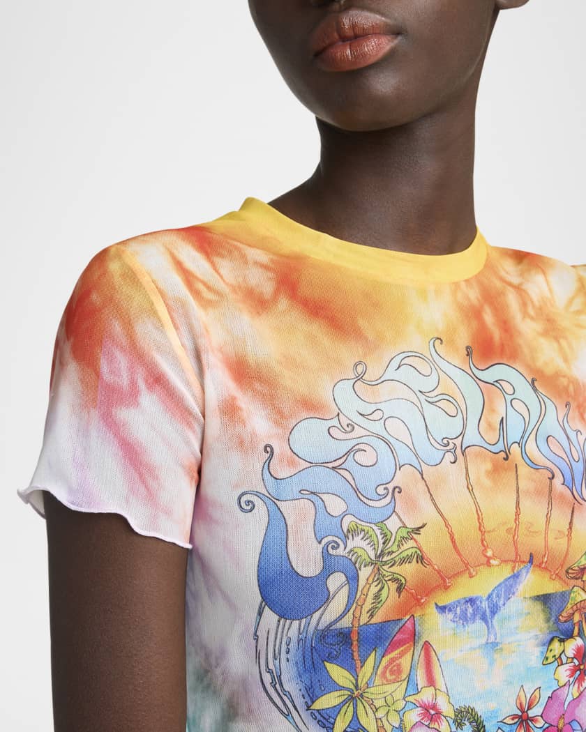 Lettuce Hem Printed Mesh Tee