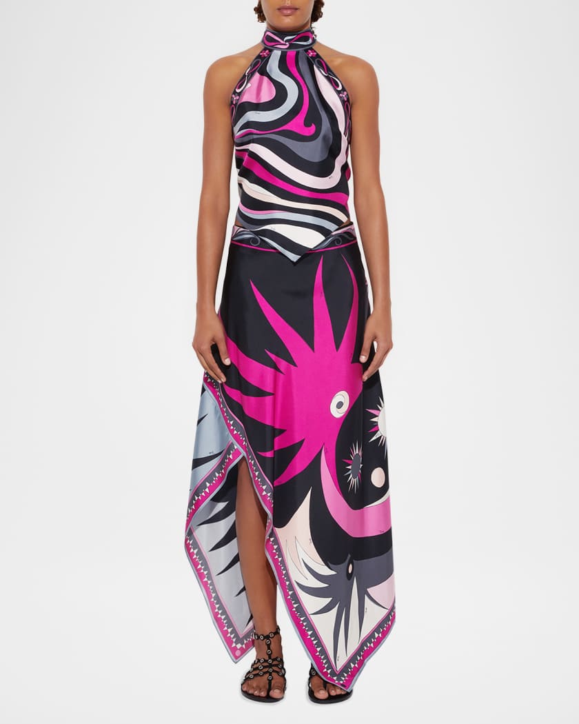 Marmo-Print Scarf Halter Top