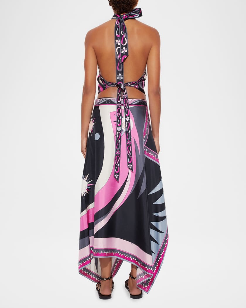 Marmo-Print Scarf Halter Top