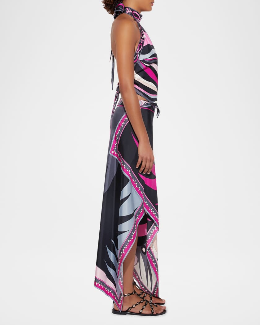 Marmo-Print Scarf Halter Top