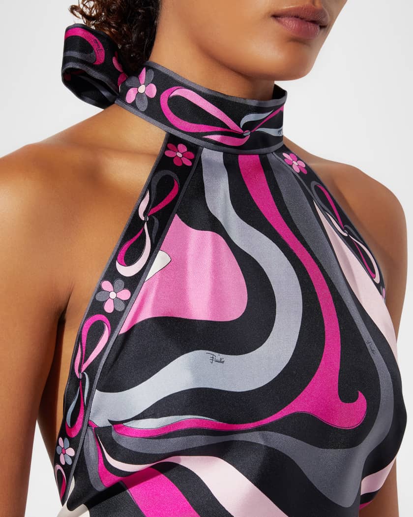 Marmo-Print Scarf Halter Top