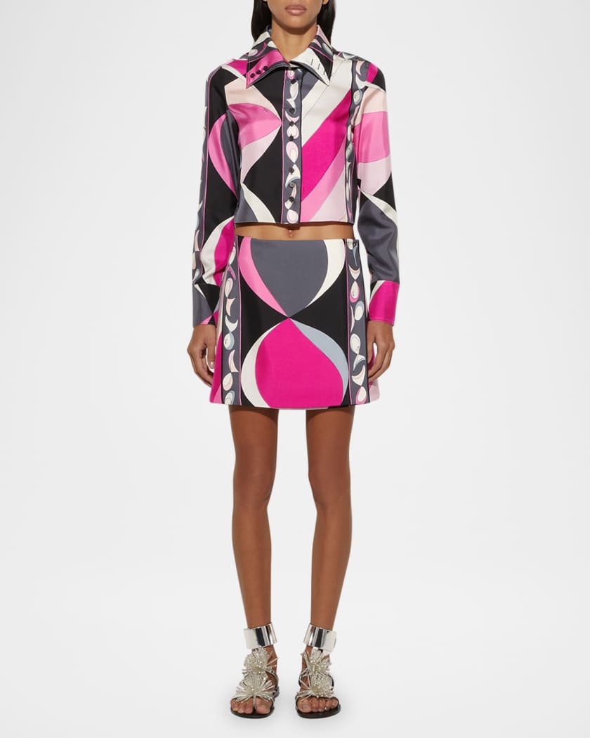 Pesci Print Silk Twill Mini Wrap Skirt
