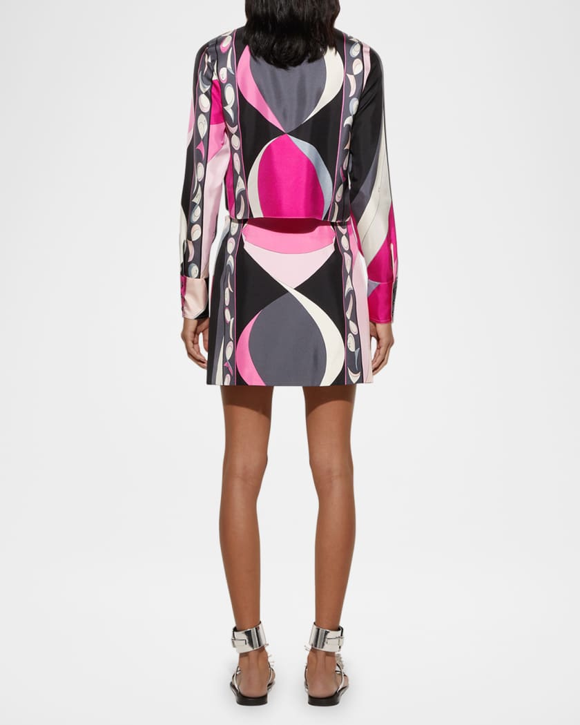 Pesci Print Silk Twill Mini Wrap Skirt