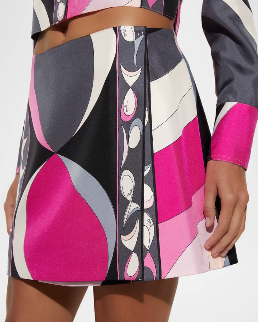 Pesci Print Silk Twill Mini Wrap Skirt