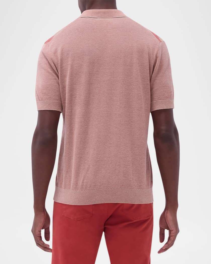 Men's Short-Sleeve Polo Sweater with Johnny Collar
