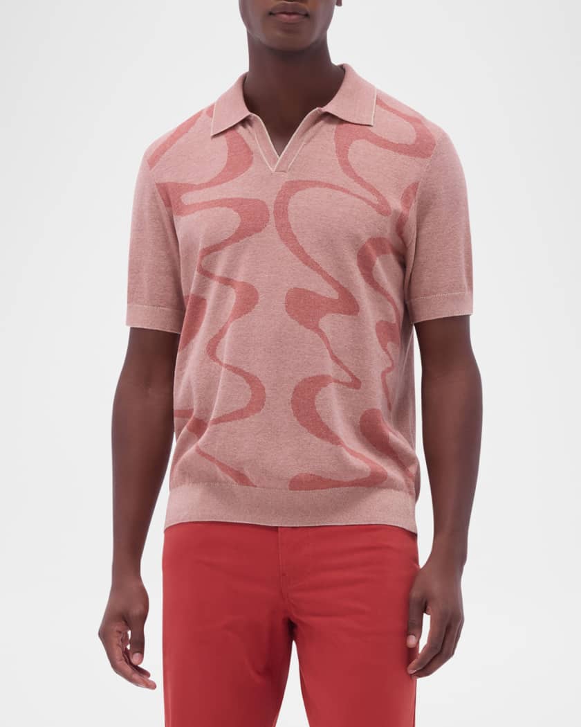 Men's Short-Sleeve Polo Sweater with Johnny Collar