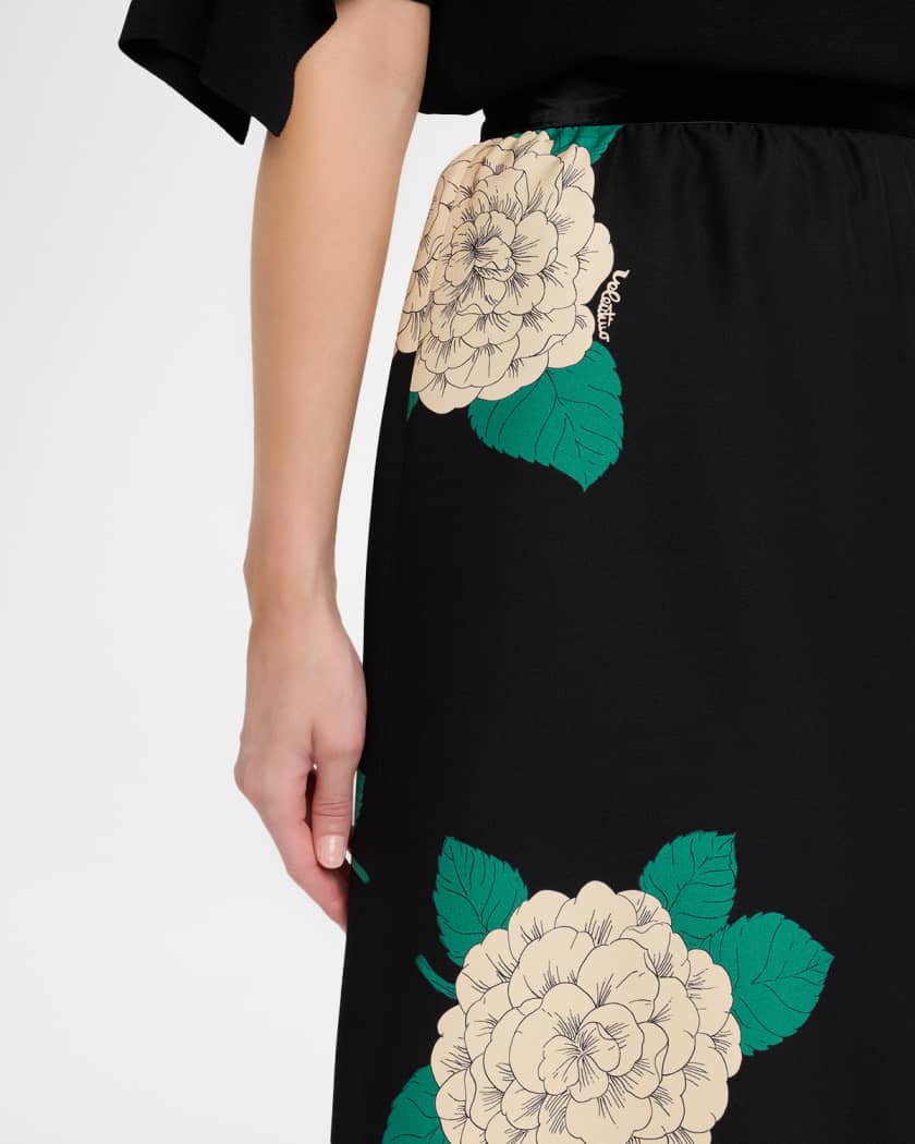 Ortensia-Print Crepe Ruffle Ankle Skirt | Neiman Marcus