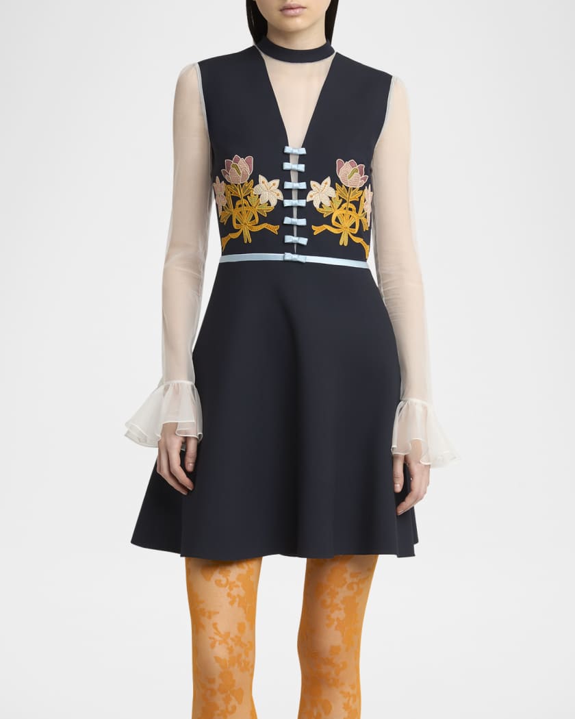 Valentino Garavani Embroidered Crepe Couture Mini Dress | Neiman