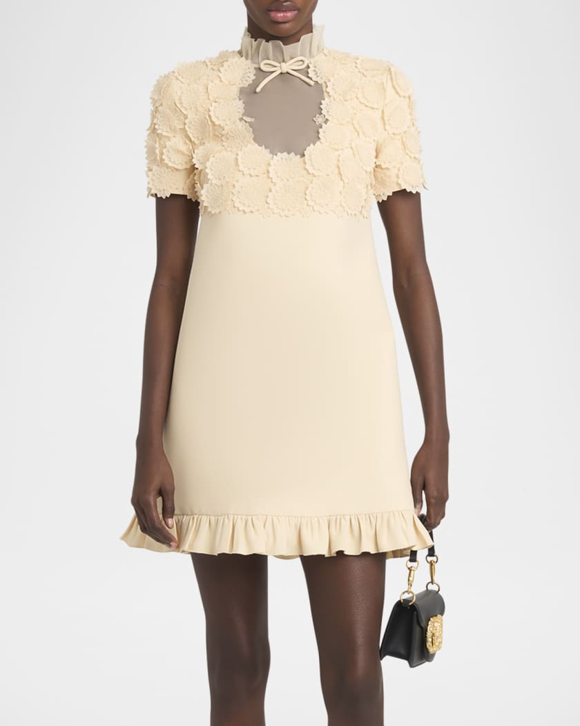 Valentino Garavani Floral Applique Crepe Mini Dress | Neiman