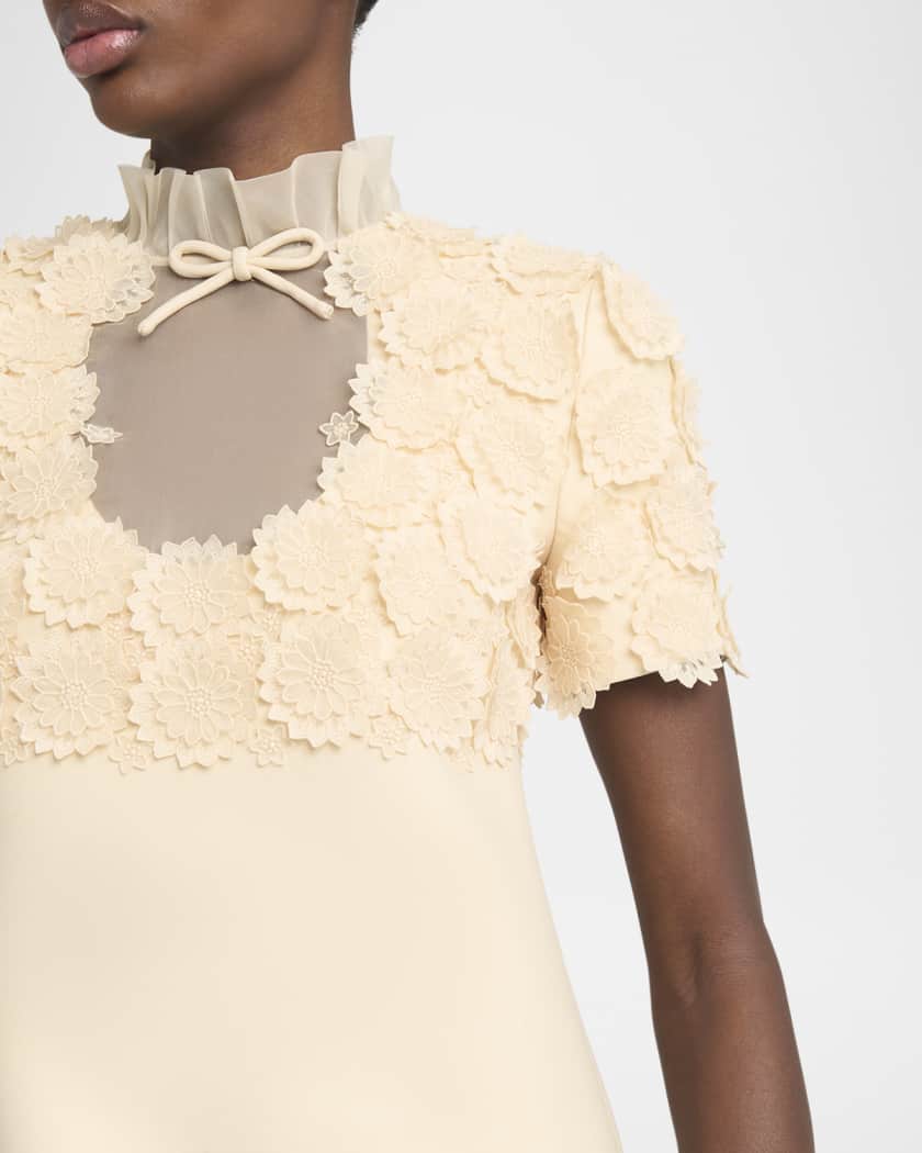 Valentino Garavani Floral Applique Crepe Mini Dress | Neiman
