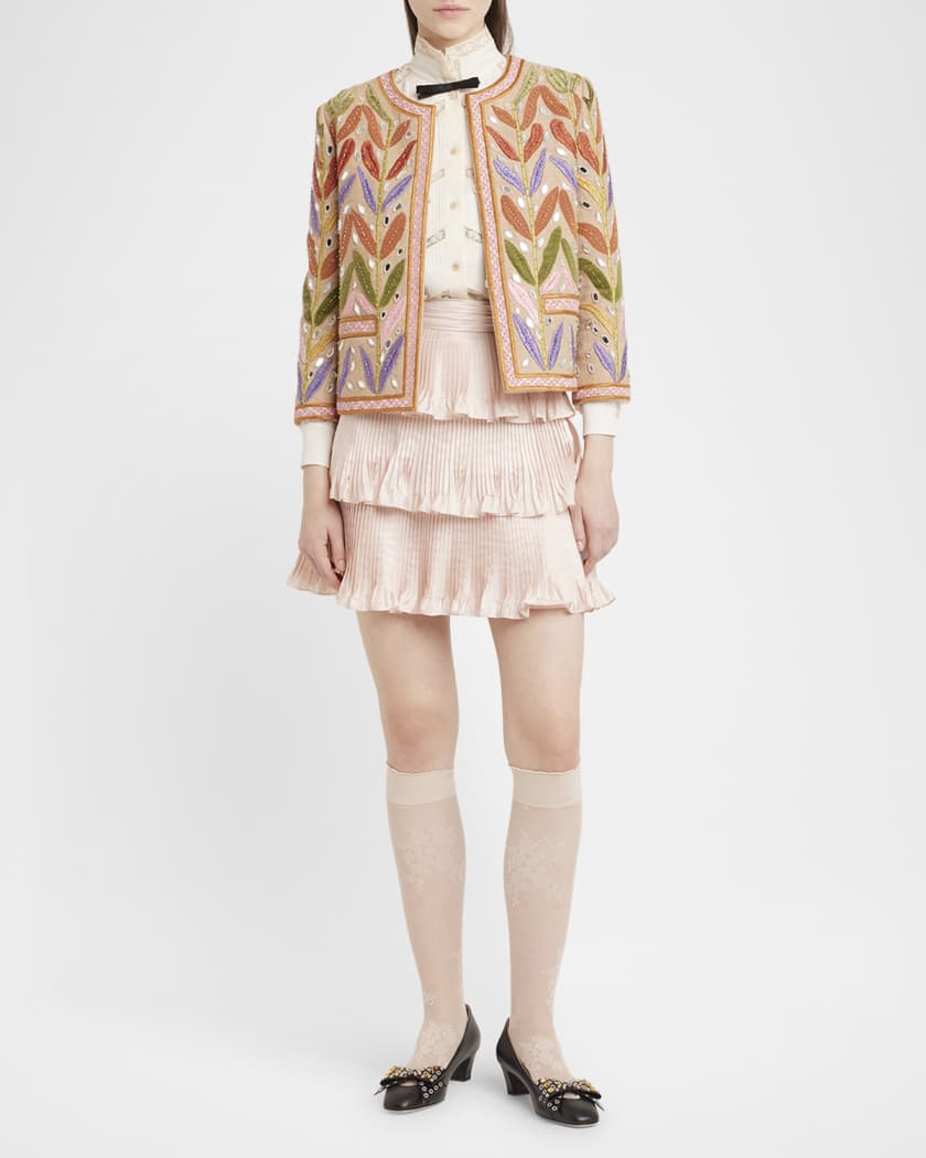Valentino Garavani Pleated Silk Taffeta Tiered Mini Skirt