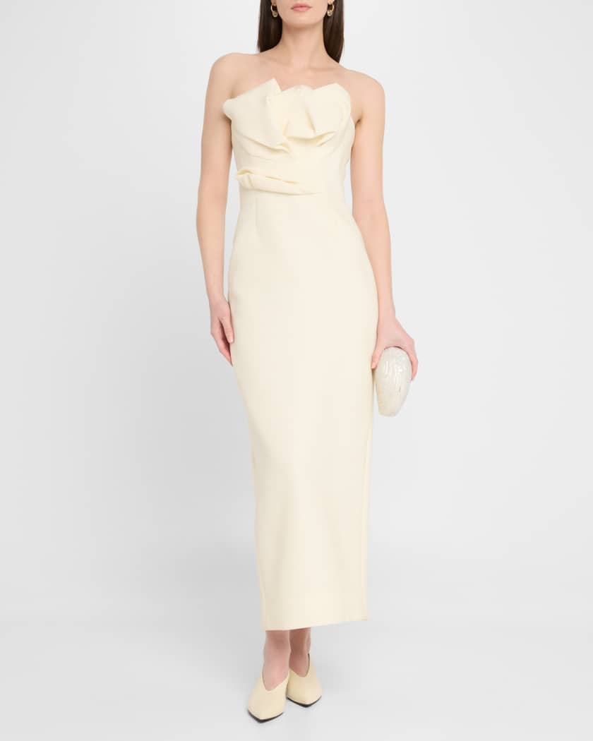 Draped Tulip Strapless Sheath Ankle Dress