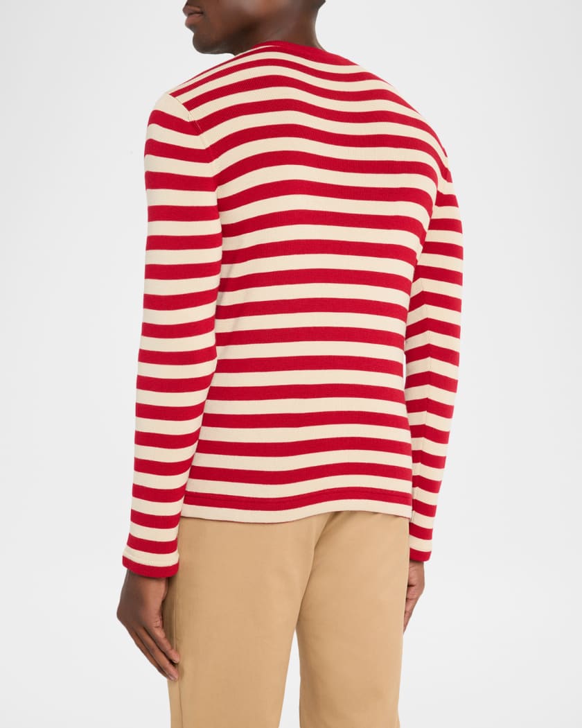 【送料&関税込】Valentino Striped Crewneck Jumper Valentino Garavani Men's Stripe Chest-Logo Crewneck Sweater