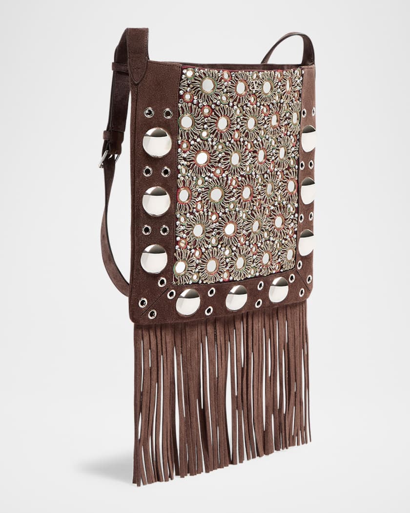 Valentino Garavani Nellcote Medium Studded Fringed Suede