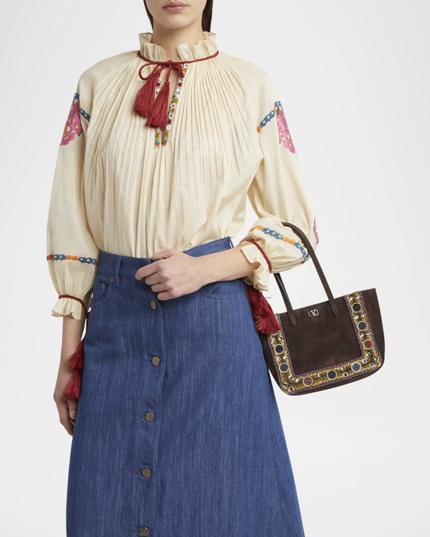 ハンドバッグ VALENTINO GARAVANI NELLCOTE MINI TOTE BAG Valentino Garavani Nellcote Mirror-Embellished Suede Mini