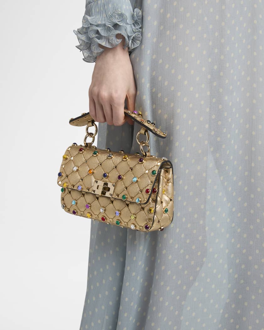 Quilted Laminated Leather Rockstud Shoulder Bag