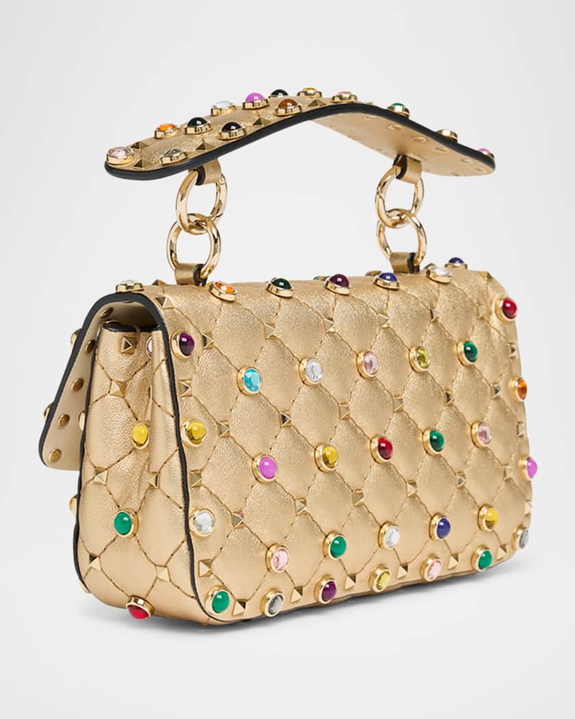 Quilted Laminated Leather Rockstud Shoulder Bag