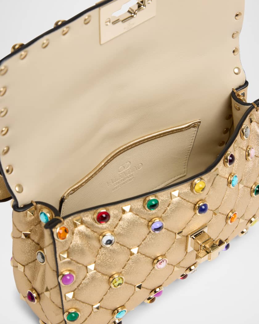 Quilted Laminated Leather Rockstud Shoulder Bag