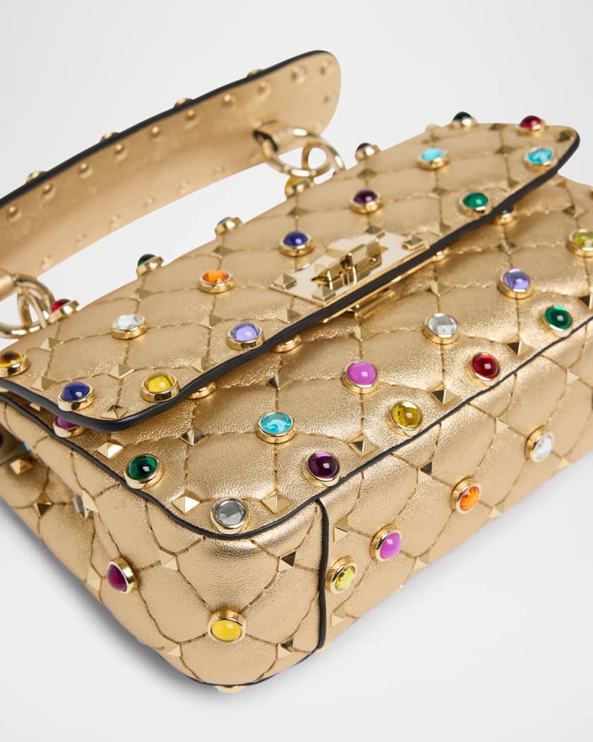 Quilted Laminated Leather Rockstud Shoulder Bag