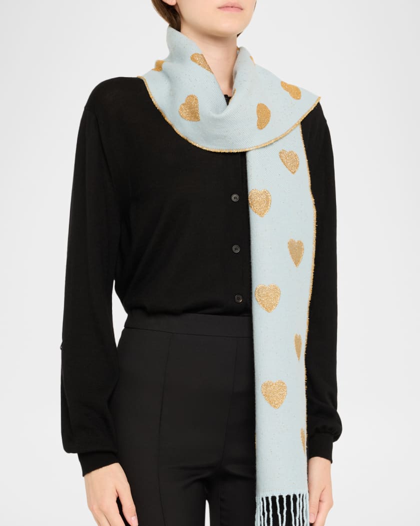 【VALENTINO】embroidered wool スカーフ Valentino Garavani Metallic Heart Wool Scarf | Neiman Marcus