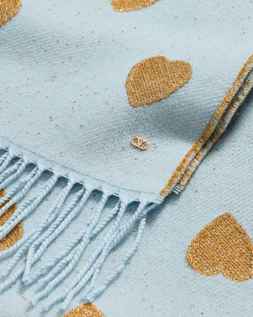 Valentino Garavani Metallic Heart Wool Scarf | Neiman Marcus