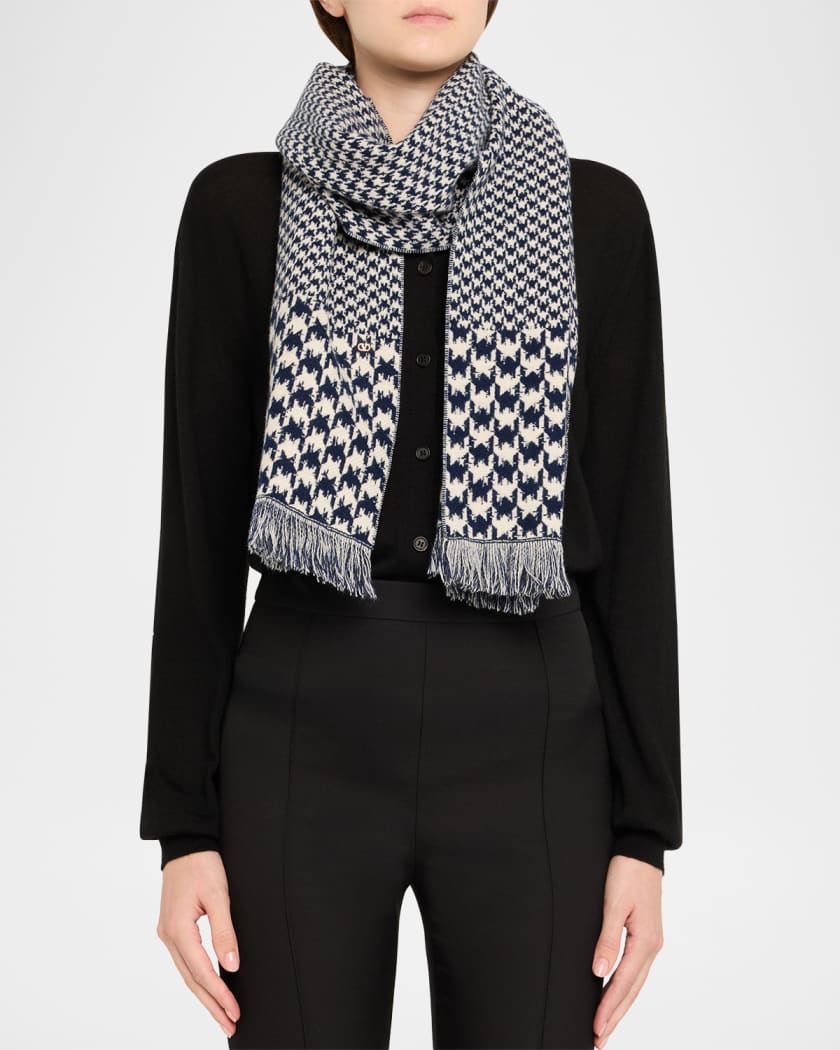 VALENTINO｜SCARVES (5W0E6017 KBS UWT / 5W2E6017 KBS UWT) Valentino Garavani Houndstooth Jacquard Knit Scarf | Neiman