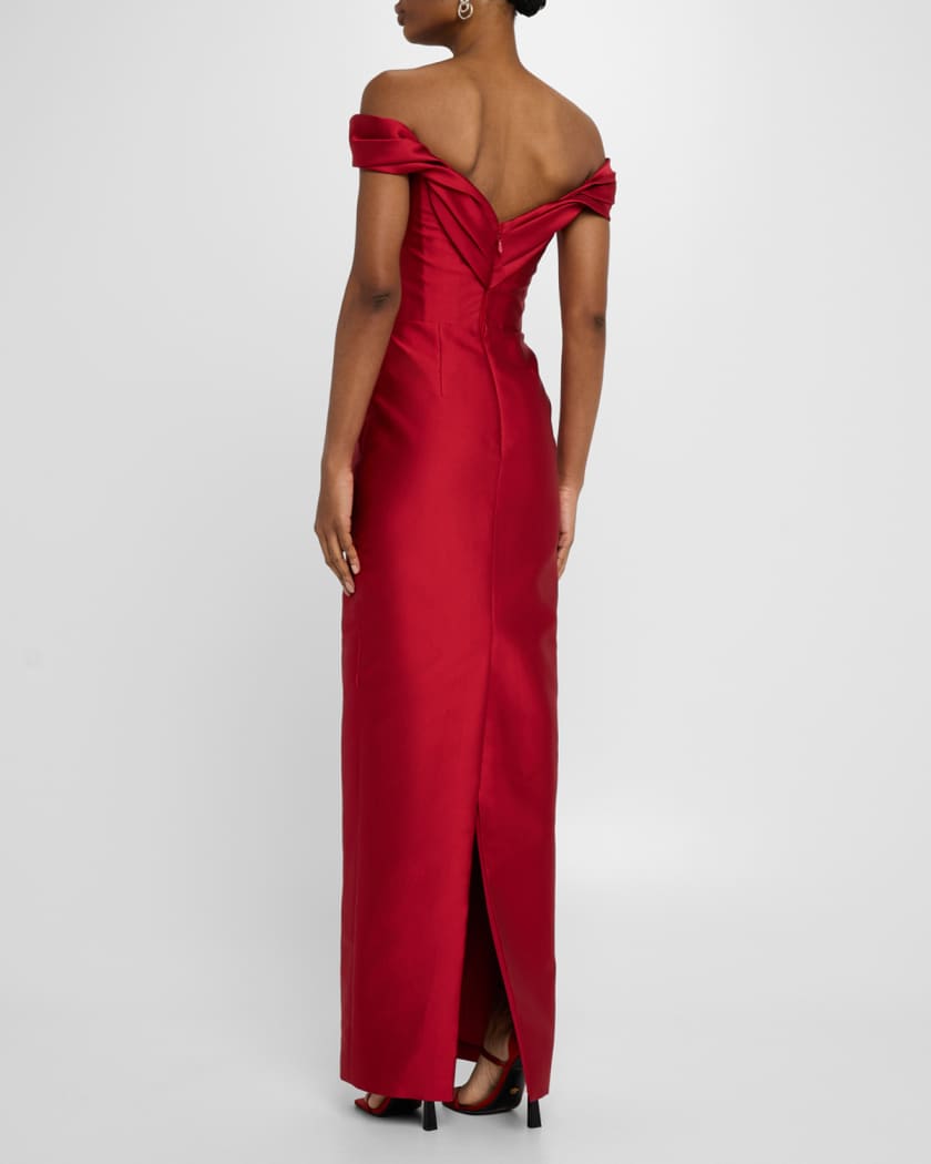 Draped Off-The-Shoulder Column Gown