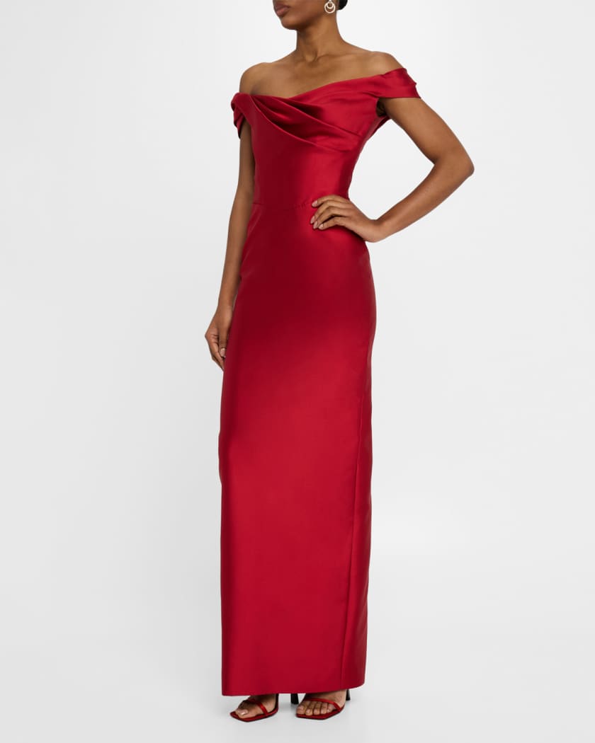 Draped Off-The-Shoulder Column Gown