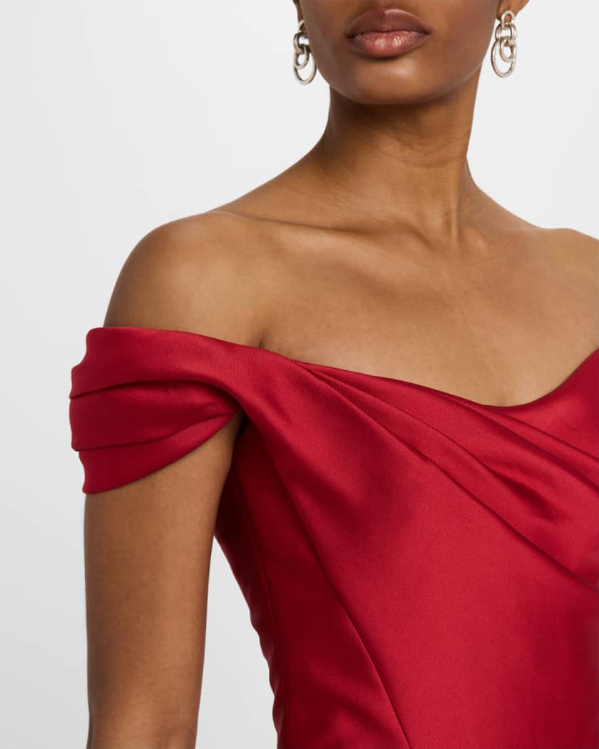 Draped Off-The-Shoulder Column Gown