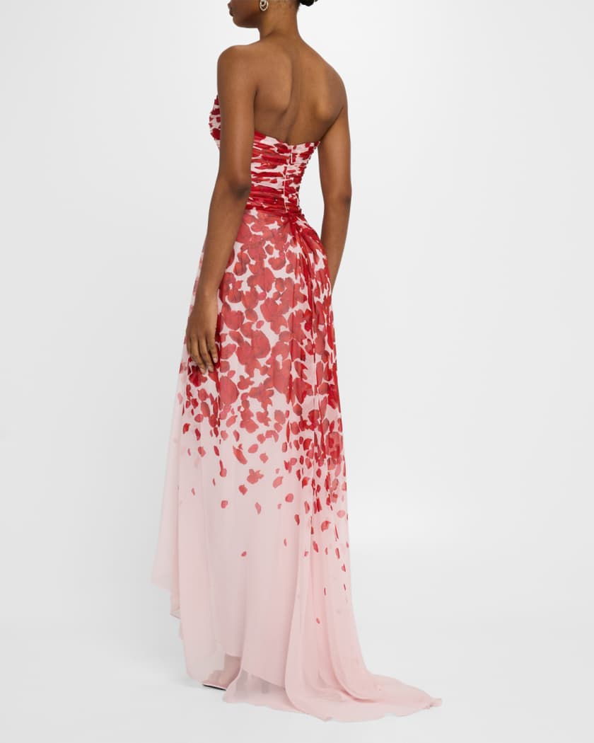 Strapless Draped Chiffon Slit Gown