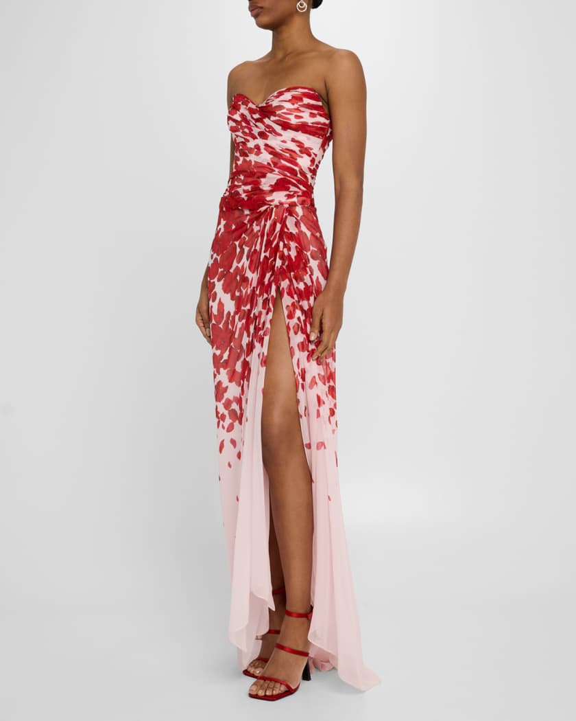 Strapless Draped Chiffon Slit Gown