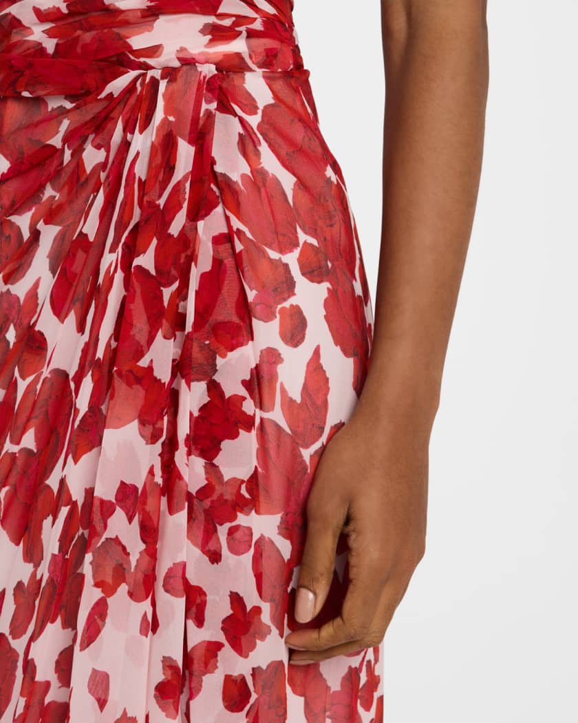 Strapless Draped Chiffon Slit Gown