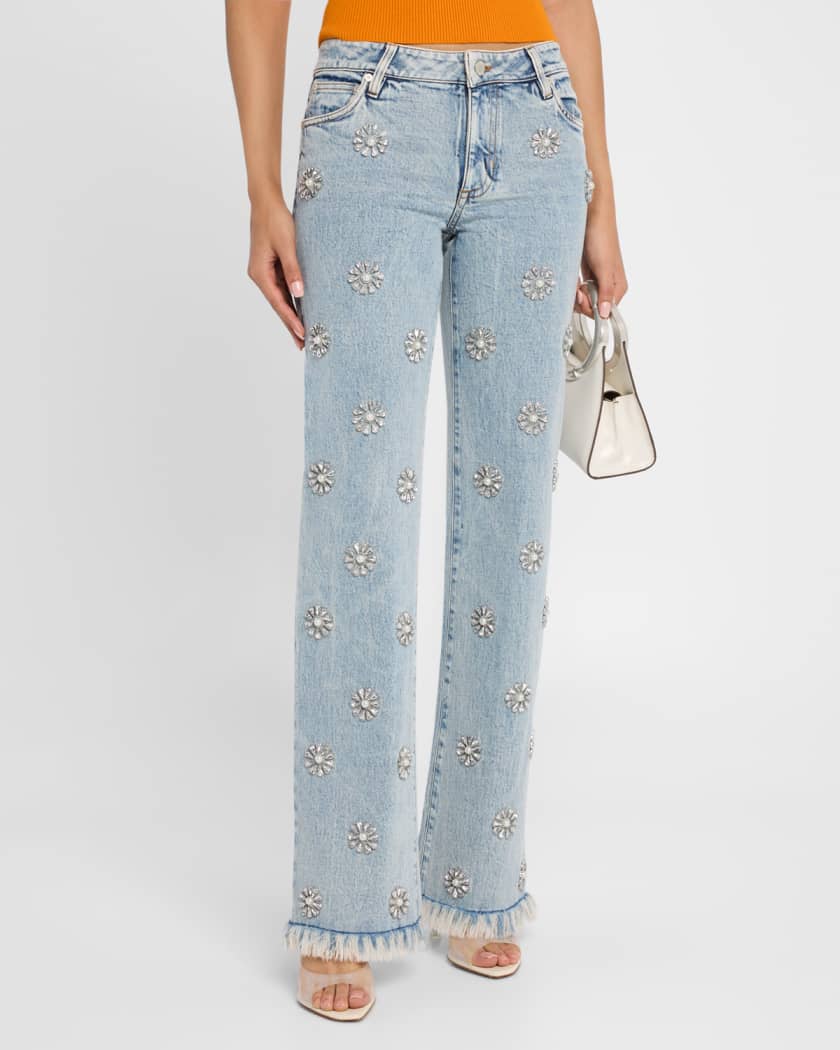 Roxie Low-Rise Embellished Straight Jeans