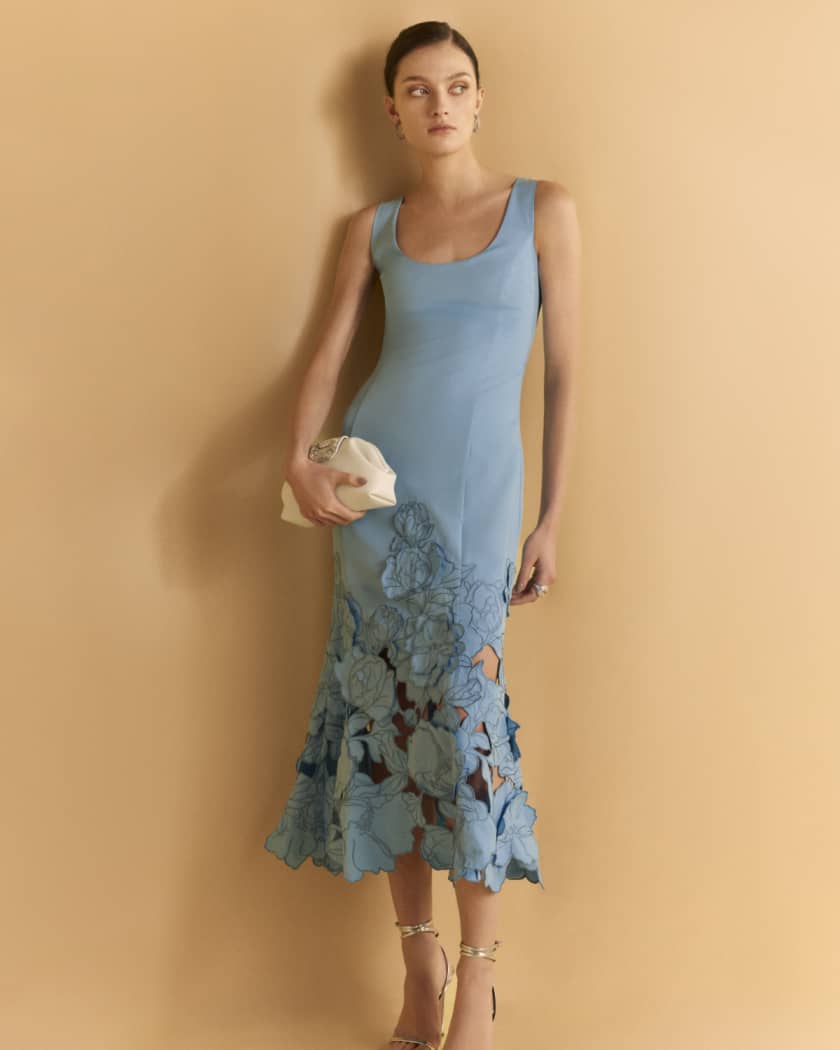 Emily Cutwork Floral-Embroidered Midi Dress