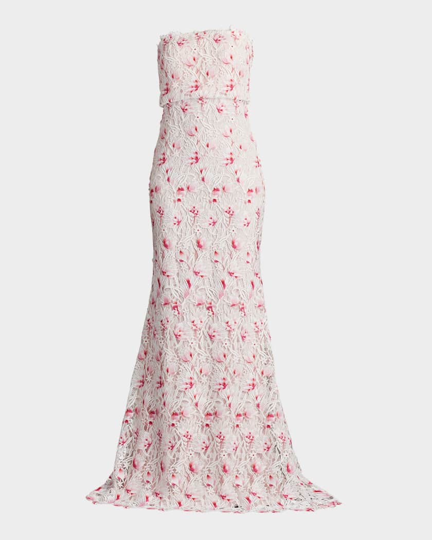 Tadashi Shoji Strapless Floral Lace Trumpet Gown | Neiman Marcus
