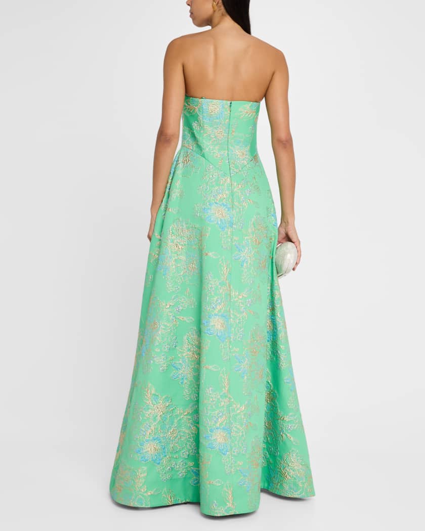 Strapless Metallic Floral Jacquard Gown