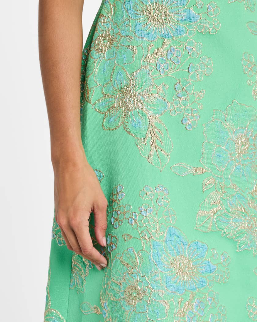 Strapless Metallic Floral Jacquard Gown