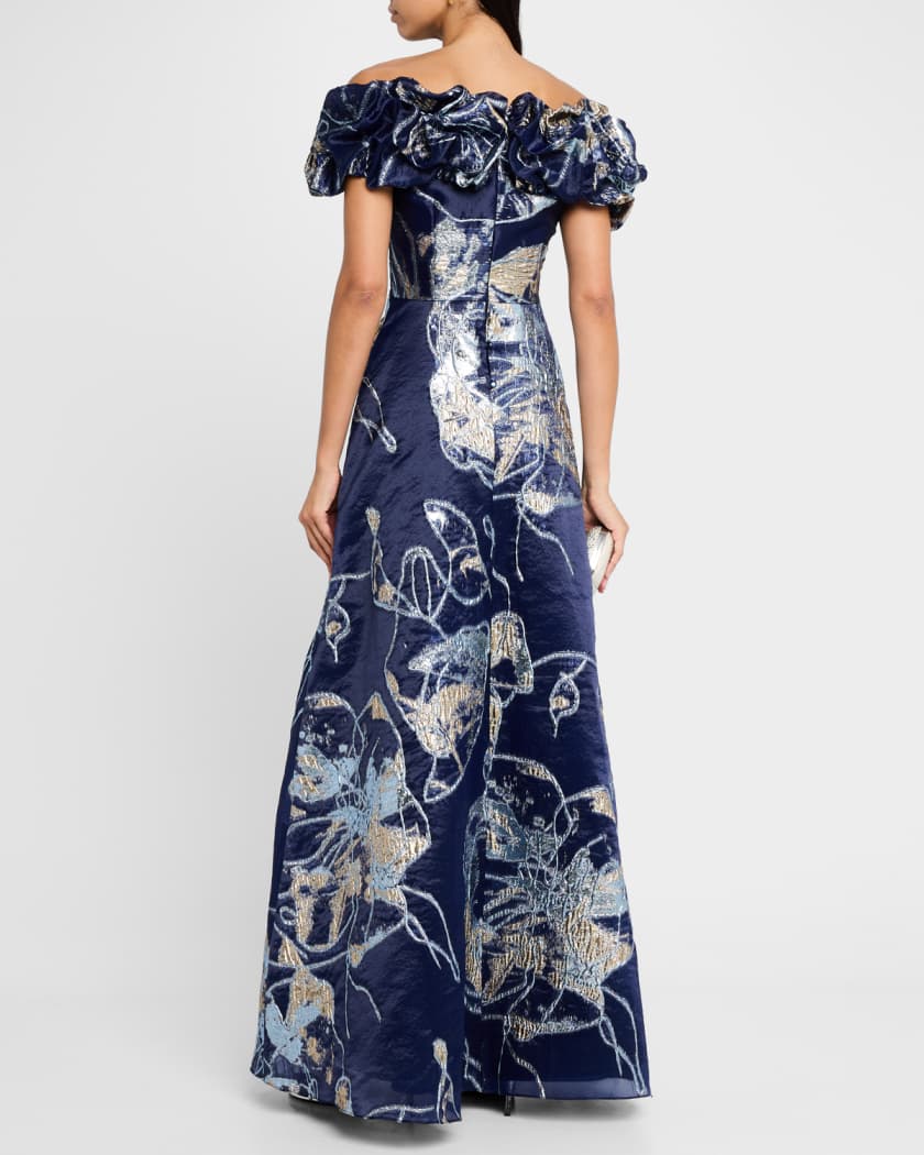 Off-Shoulder Metallic Organza Jacquard Gown