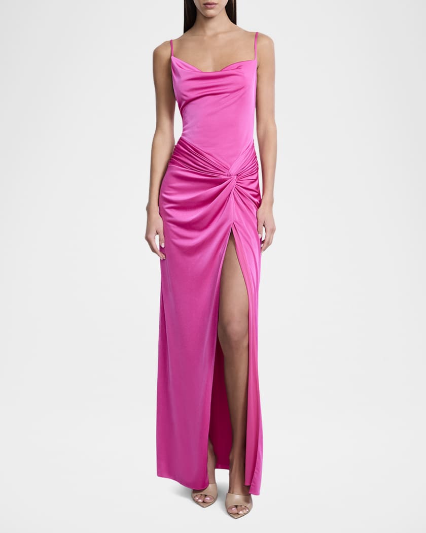 Sleeveless Cowl-Neck Draped Twist Gown