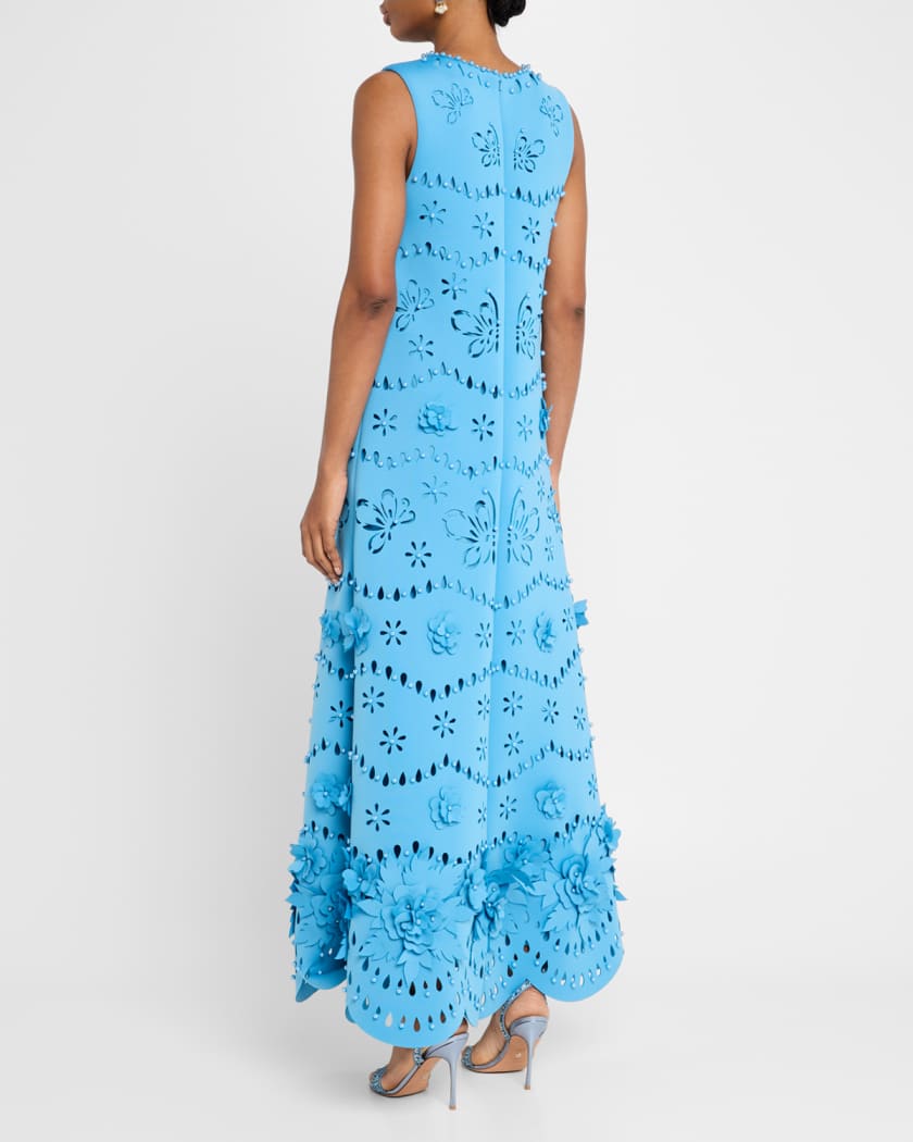 Cutout Beaded Floral Applique Gown