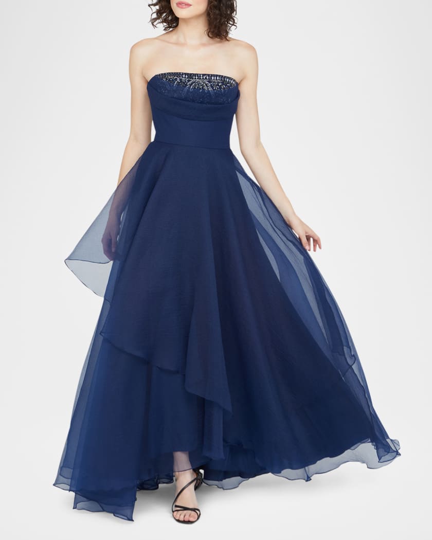 Aubrey Strapless Beaded Organza Gown