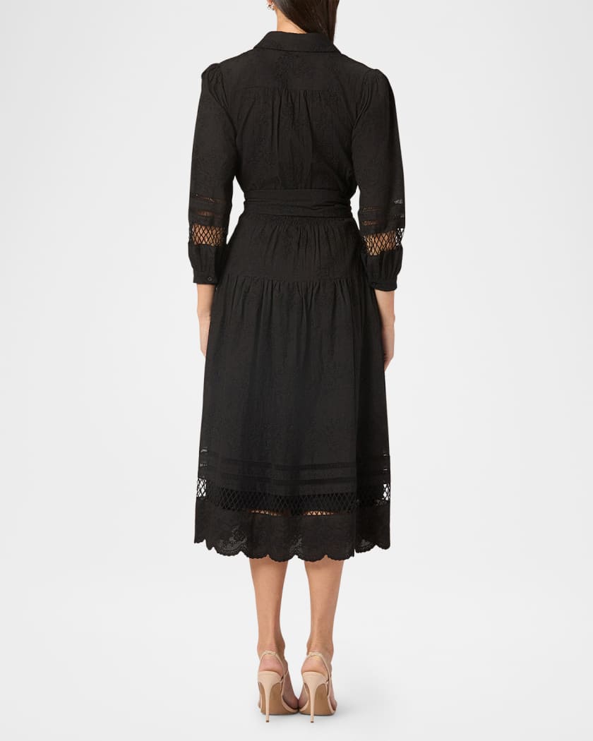 Magnolia Floral-Embroidered Midi Shirtdress