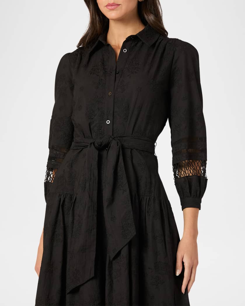 Magnolia Floral-Embroidered Midi Shirtdress